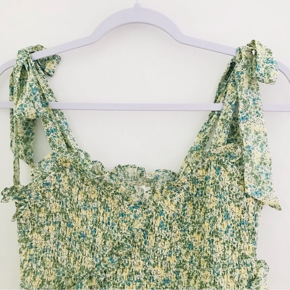 ASTR THE LABEL Eastwick Floral Ruffle Mini Dress Yellow Green Blue - Picture 6 of 13